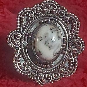 Genuine dendritic opal sterling silver ring size 6